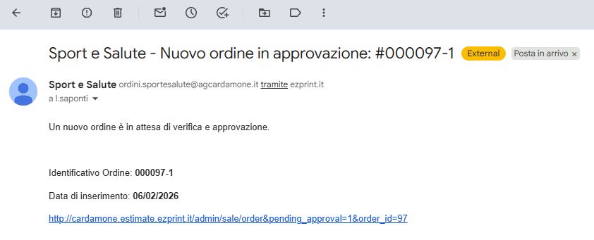 mail di approvazione ordine