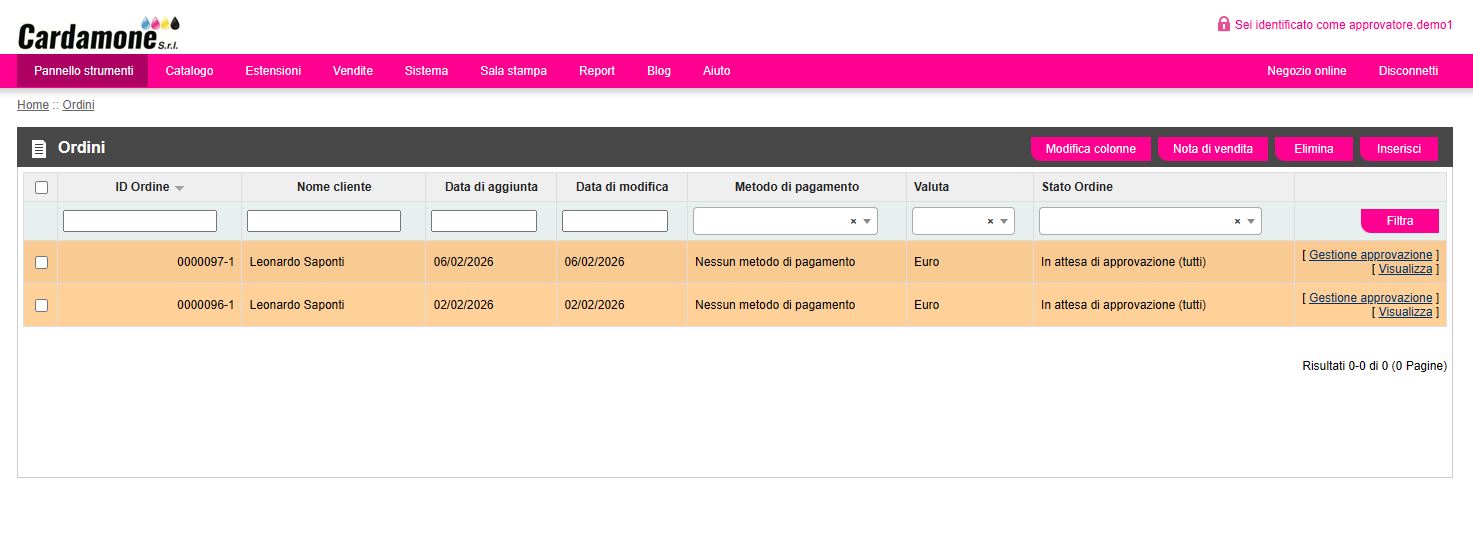 lista ordini da approvare
