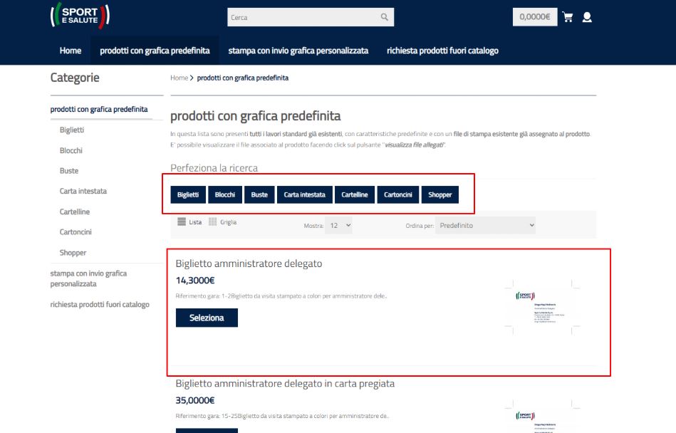 categorie e liste prodotti